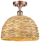 Woven Rattan 1-Light 12" Semi-Flush Mount, Antique Copper Finish, Natural Shade