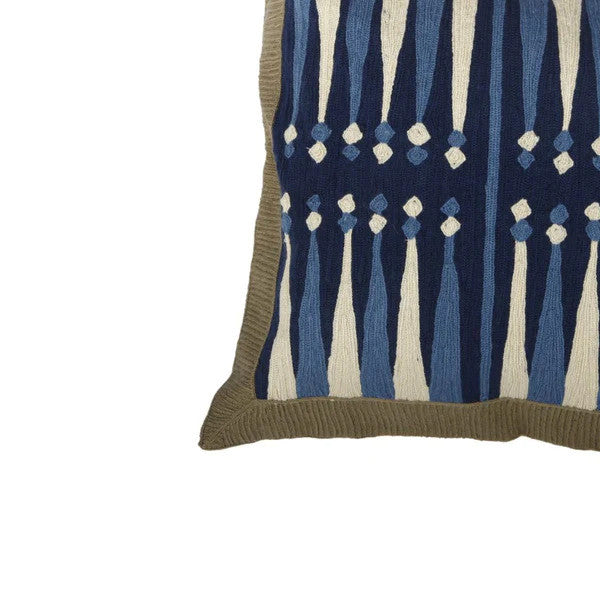 Benzara Fabric Accent Pillow with Embroidered Design, Cream