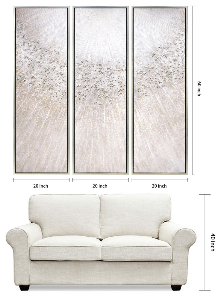 Silver Pellets Textured Metallic Hand Painted Canvas Wall Art, Mar-Cb9811-2060-3f