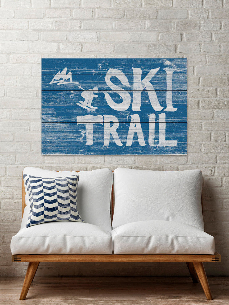 "Ski Trail" Painting Print on White Wood, 60"x40"