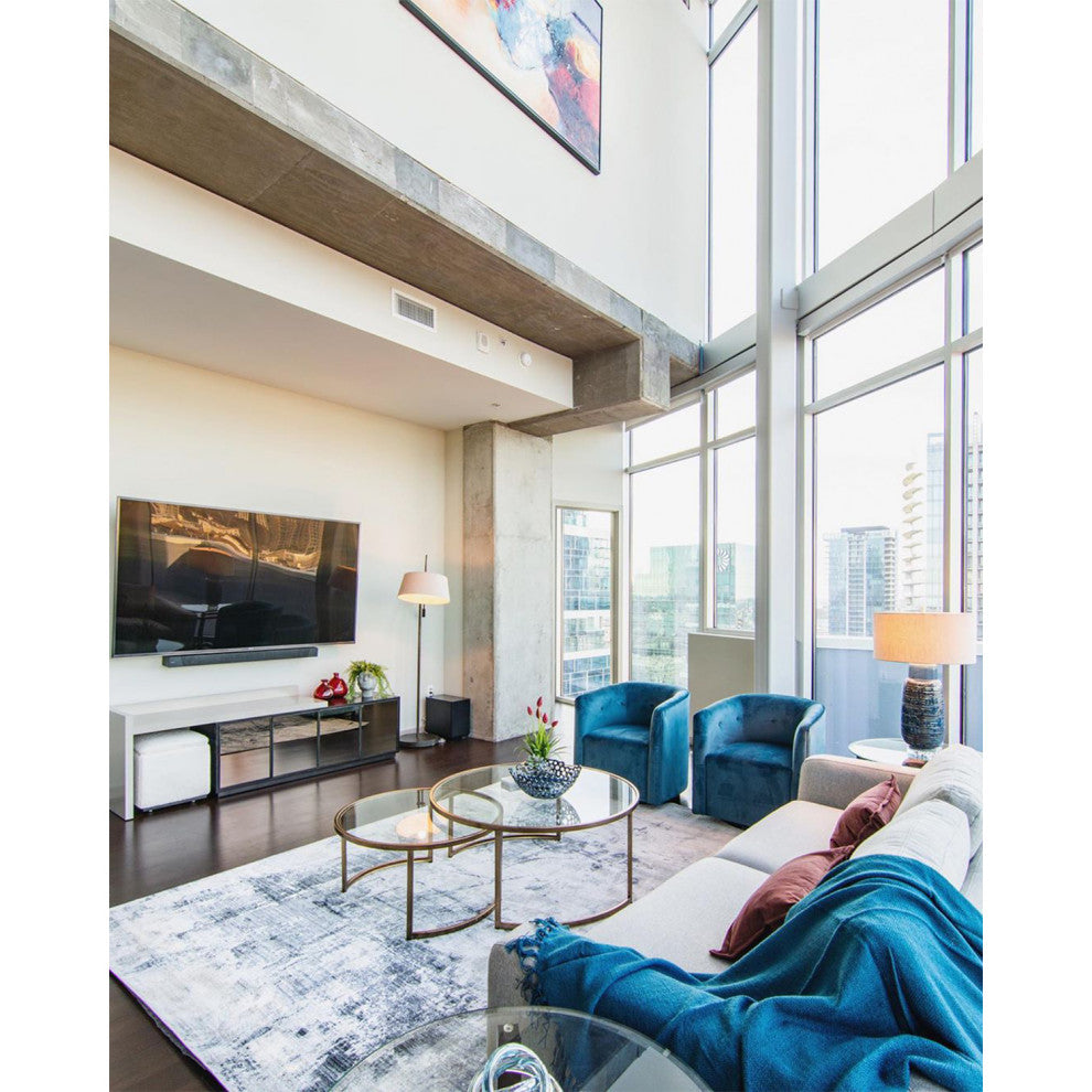 Modern Art Pottery Blue Bronze Lined Table Lamp Neutral Drip Glaze Ceramic White