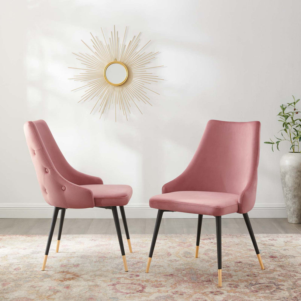 Side Dining Chair, Set of 2, Velvet, Pink, Modern, Bistro Restaurant Hospitality