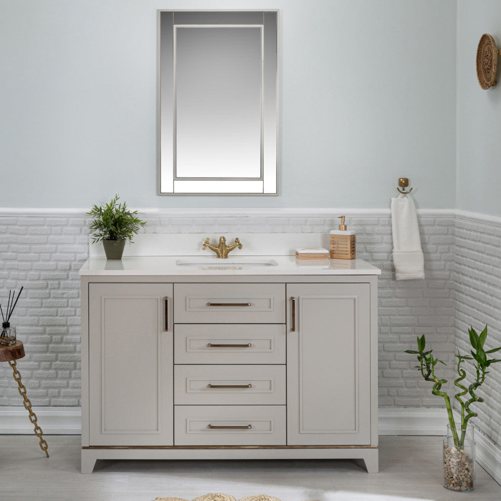 Albia Collection 48" Bathroom Vanity With Sink, Mirror, Countertop, Gray
