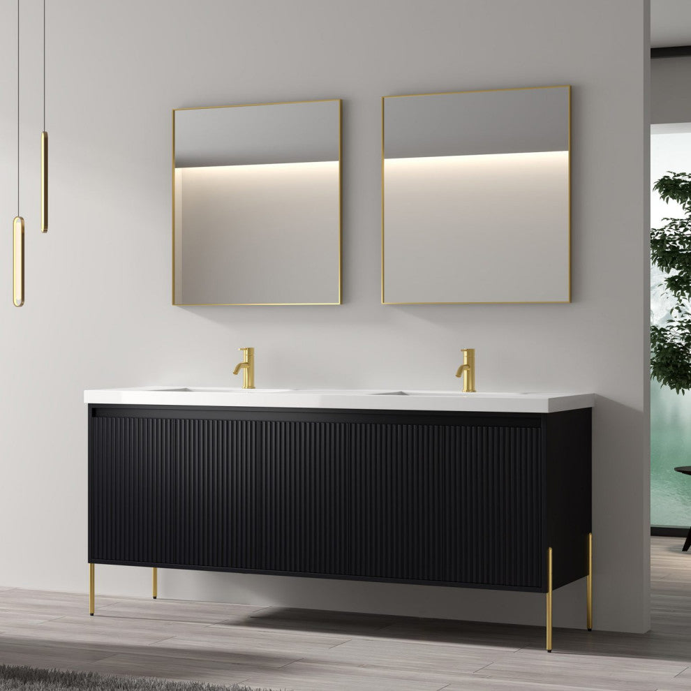Flutie 72" Bathroom Vanity Kit, Charcoal With White Sink
