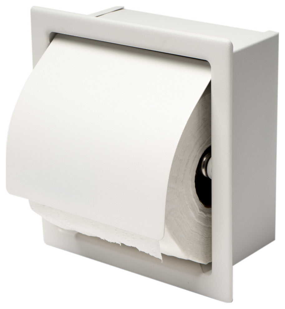 White Matte Stainless Steel Recessed Toilet Paper Holder With Cover