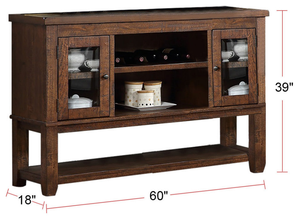 Wood Server With Open Shelves, Brown