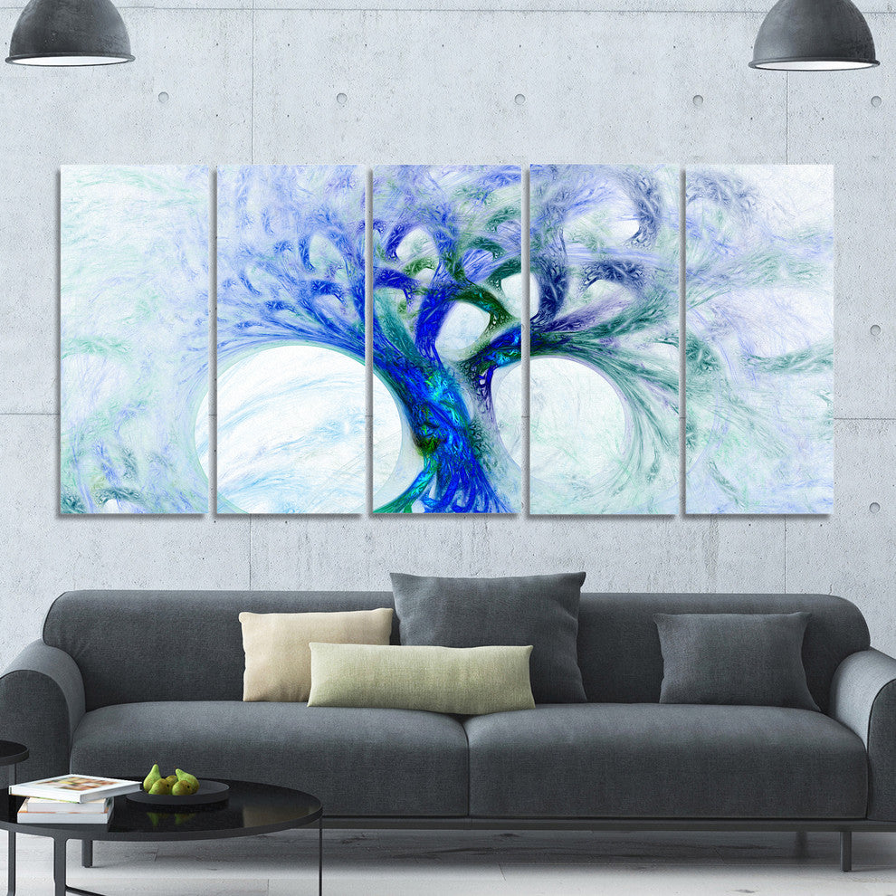 Blue Mystic Psychedelic Tree, Abstract Wall Art Canvas, 60"x28", 5 Panels