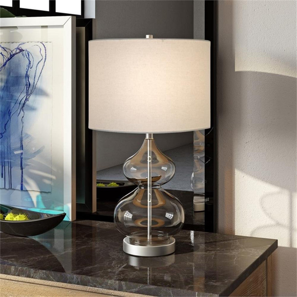 Maklaine Contemporary Clear Glass Table Lamp with Linen Fabric Shade