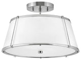 Hinkley Clarke 15" Semi-Flush Mount Ceiling Light, White + Polished Nickel