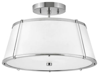 Hinkley Clarke 15" Semi-Flush Mount Ceiling Light, White + Polished Nickel