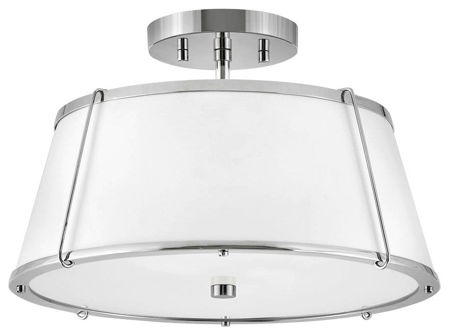 Hinkley Clarke 15" Semi-Flush Mount Ceiling Light, White + Polished Nickel