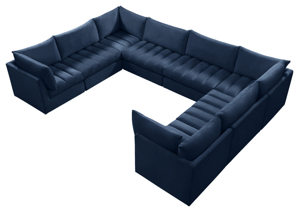 Jacob Velvet Upholstered 8-Piece U-Shaped Modular Sectional, Navy