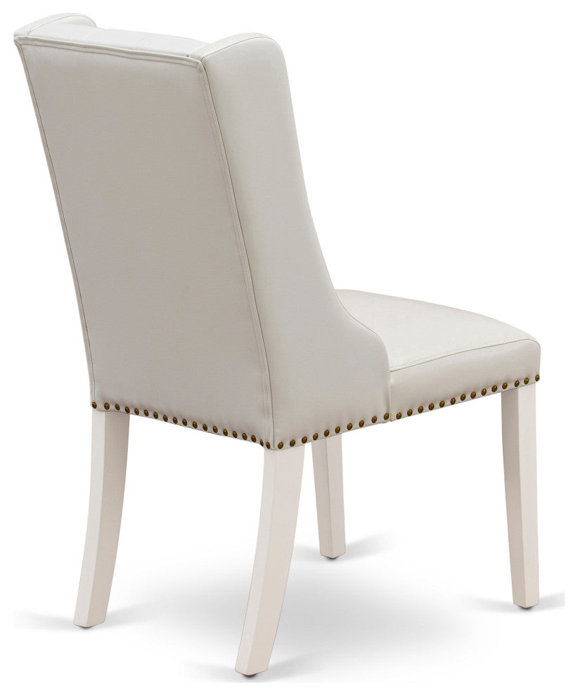 Dining Chairs, Light Grey, Button Tufted Back, Linen White Wood Legs,Set of 2