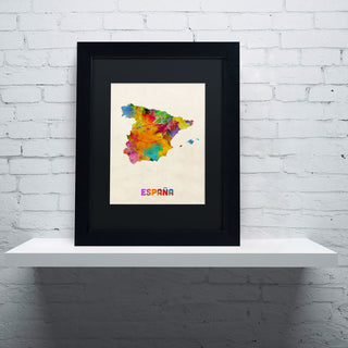 'Spain Watercolor Map' Matted Framed Canvas Art by Michael Tompsett