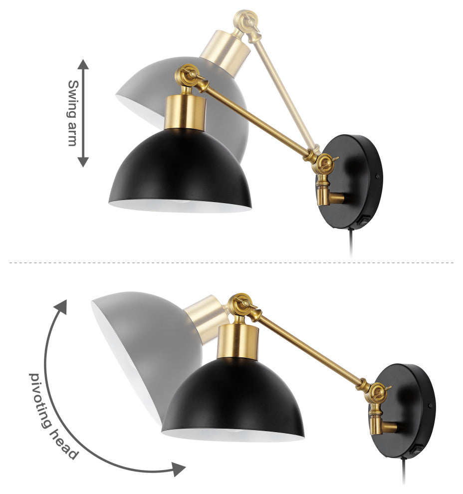 Lisa Swing Arm 1-Light Modern Midcentury Iron USB Charging Port LED Sconce, Blac