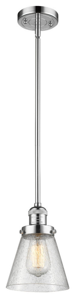 Large Cone LED Pendant, Polished Chrome, Glass: Seedy