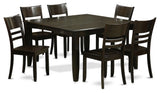7-Piece Dining Set, Table With Leaf and 6 Dinette Chairs Without Cushion