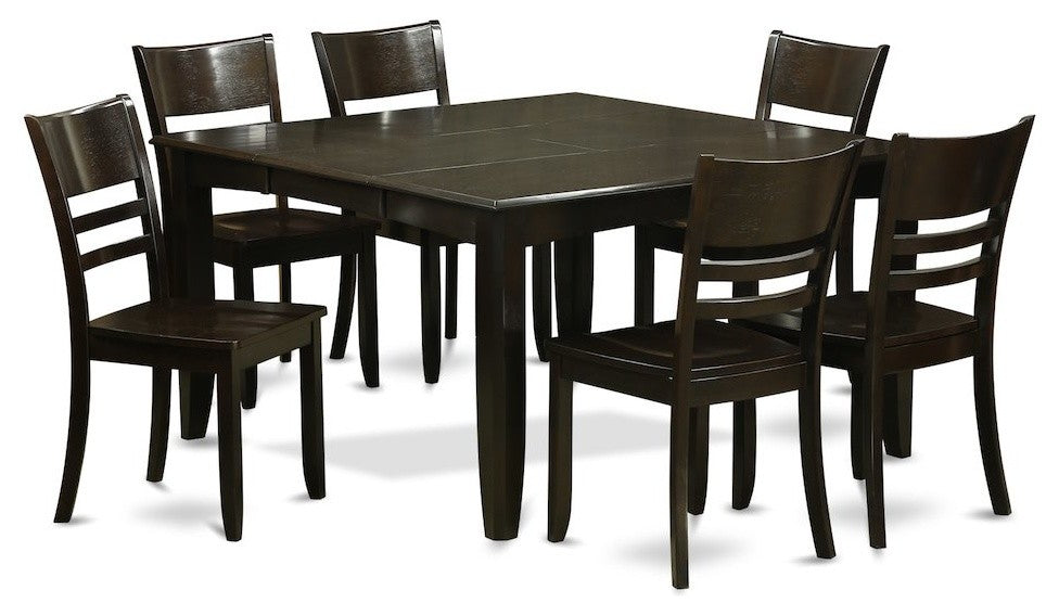 7-Piece Dining Set, Table With Leaf and 6 Dinette Chairs Without Cushion