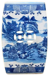 Chinese Blue and White Blue Willow Square Garden Stool 18"
