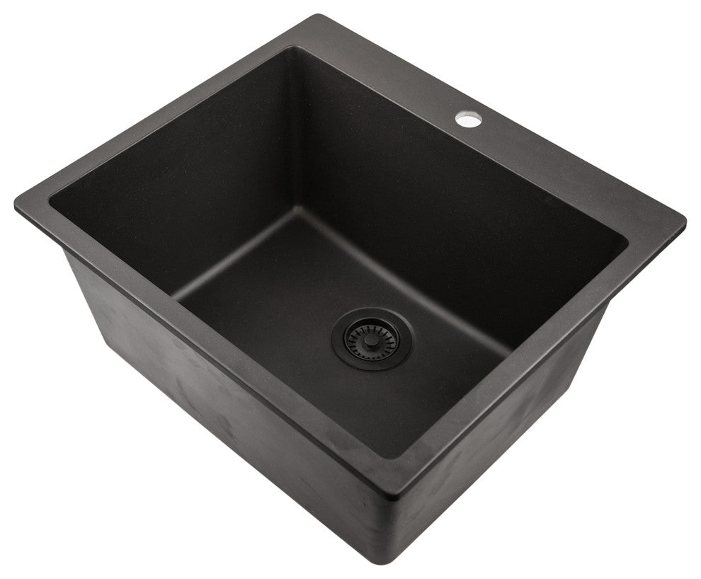 Nantucket Sinks PR2522-DM-BL Dual-mount Granite Composite Laundry Sink in Black