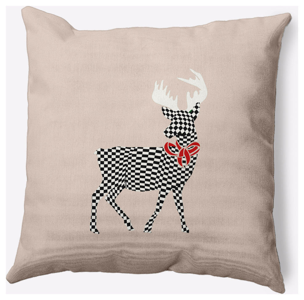 Merry Deer Decorative Throw Pillow, Taupe, 16"x16"