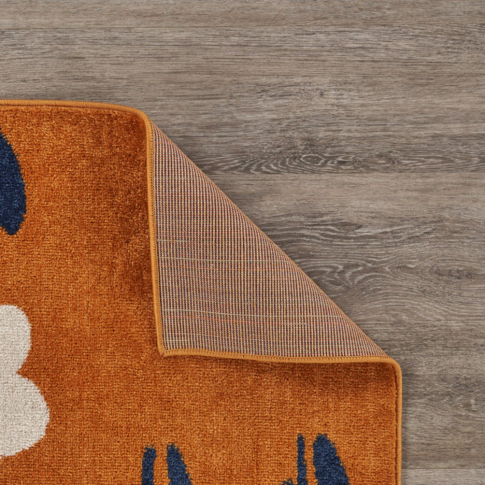 8" x 9" Orange and Ivory Flower Field Area Rug