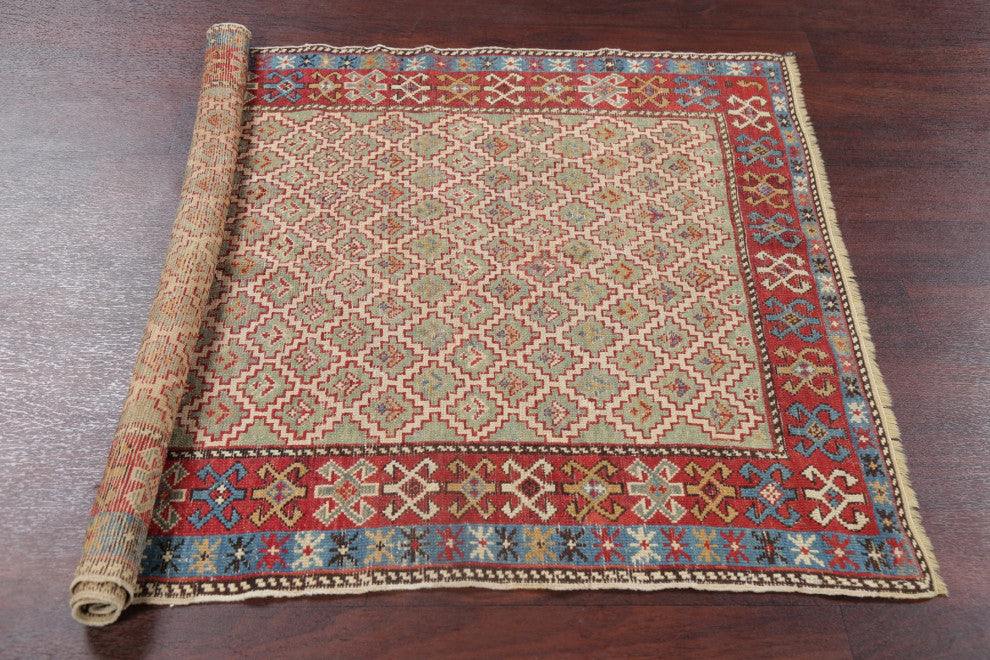Consigned, Antique Handmade Southwestern Traditional Area Rug, Green, 3x5