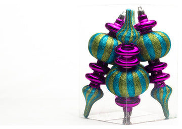 4-Pack Aqua, Lime Green And Purple Finial Ornament Set