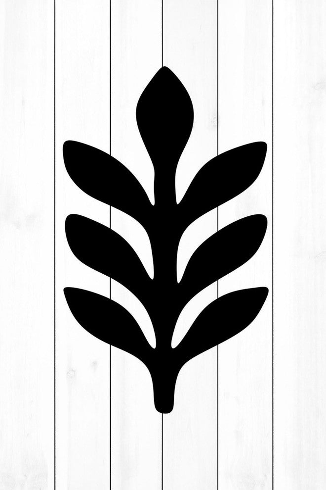 "Black Leaf 2" Painting Print on White Wood