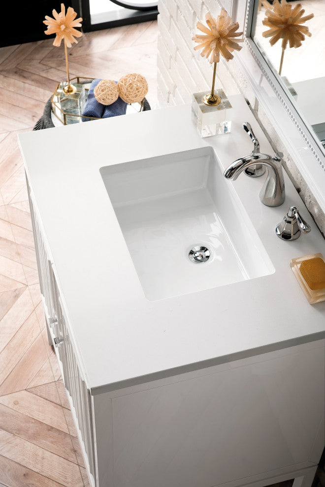 James Martin E645-V30-GW-3WZ Single Vanity Cabinet Glossy White w/ Quartz Top