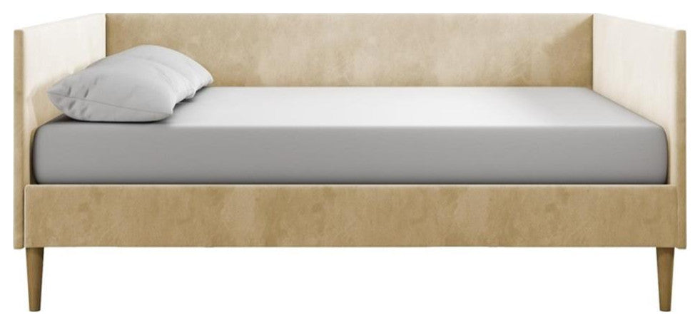 DHP Franklin Mid Century Upholstered Daybed Full Size in Tan Velvet