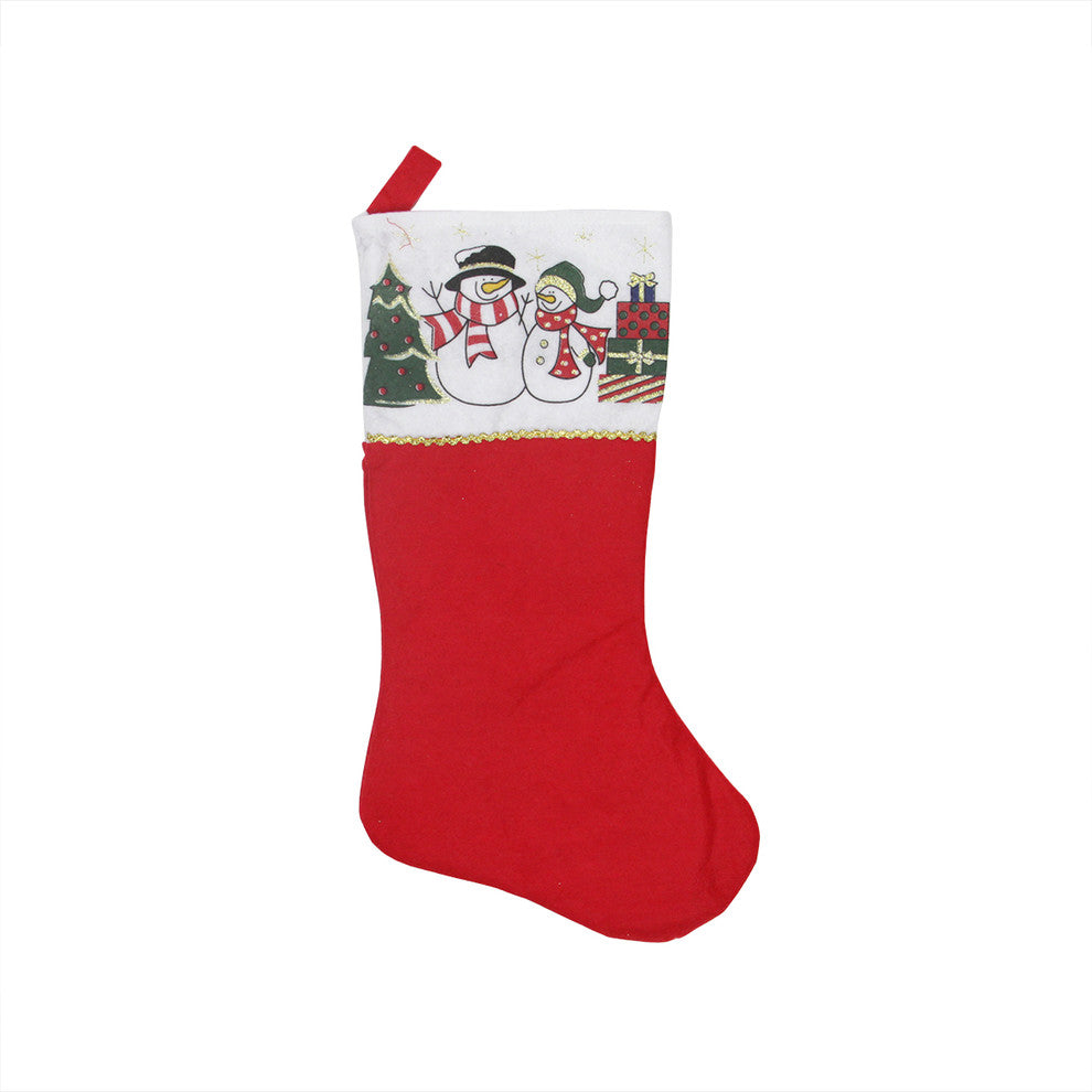 Traditions and Gold Glittered Jolly Snowmen Scene Stocking, Red White, 19"