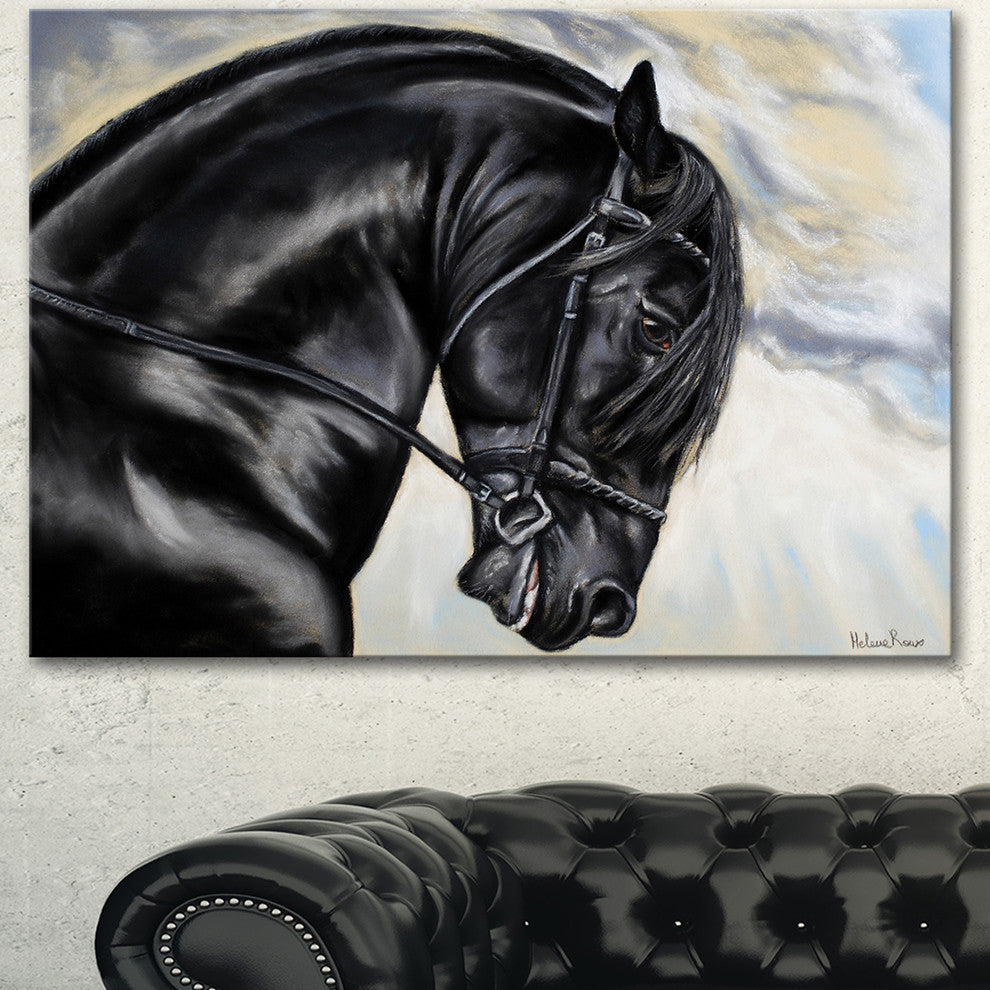 Friesian Horse Painting, Animal Canvas Art Print, 40"x30"
