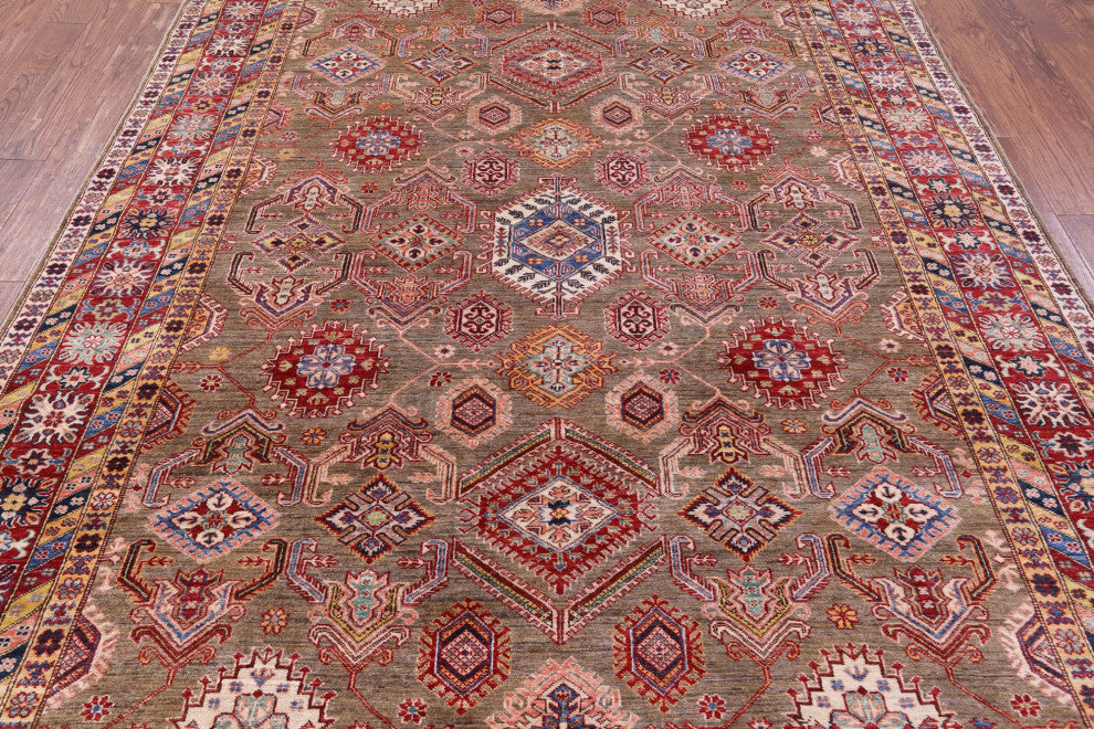 7' 10" X 9' 11" Geometric Super Kazak Handmade Wool Rug - Q12833