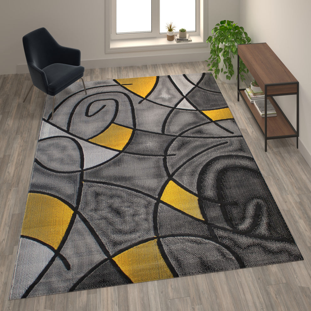 Jubilee Collection Modern Abstract Pattern Area Rug, Yellow, 8' X 10'