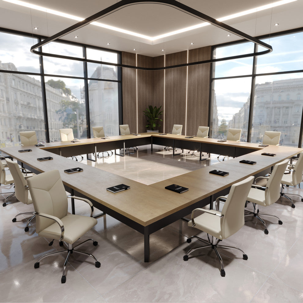 LeisureMod Sonora High-Back Adjustable Leather Conference Chair, Tan