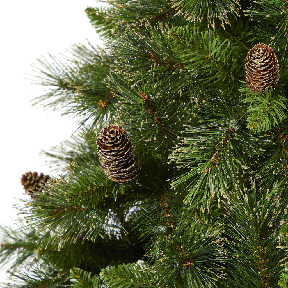 7.5' Golden Washington Pine Faux Xmas Tree W/Lights, Pinecone, Bendable Branches