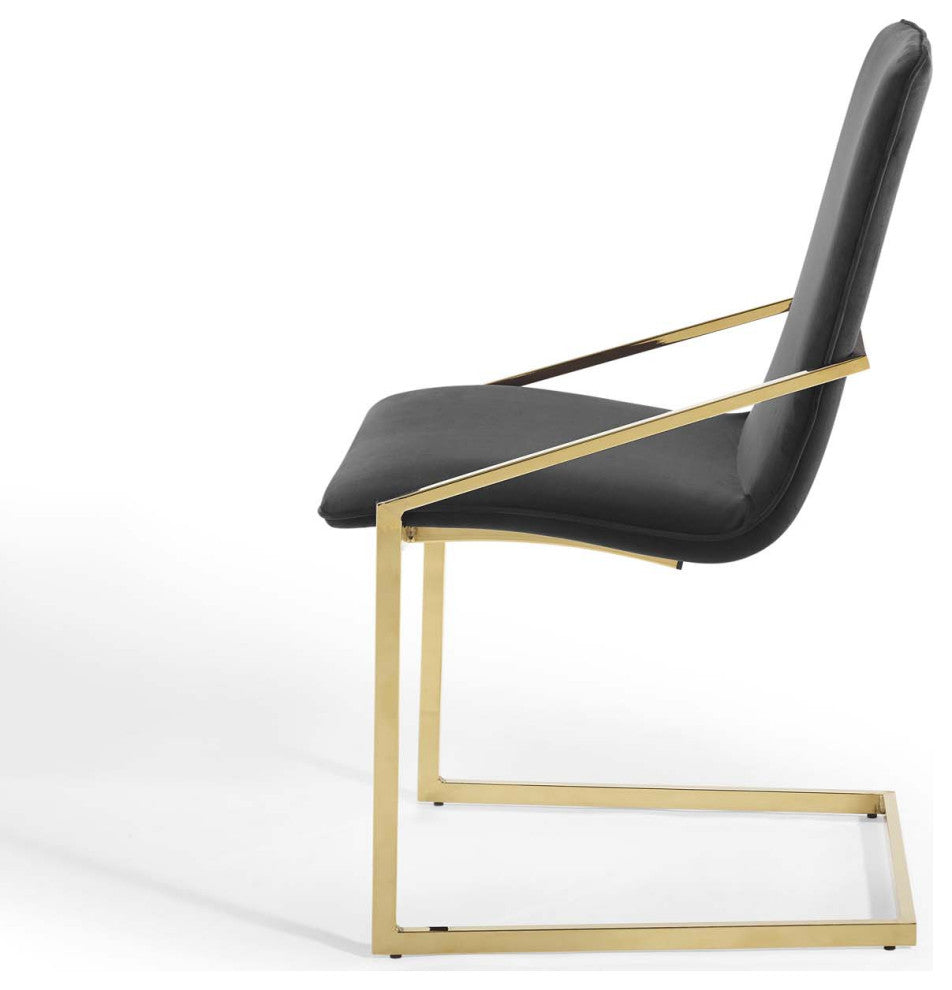 Side Dining Chair, Set of 2, Velvet, Metal, Gold Black, Cafe Bistro Restaurant
