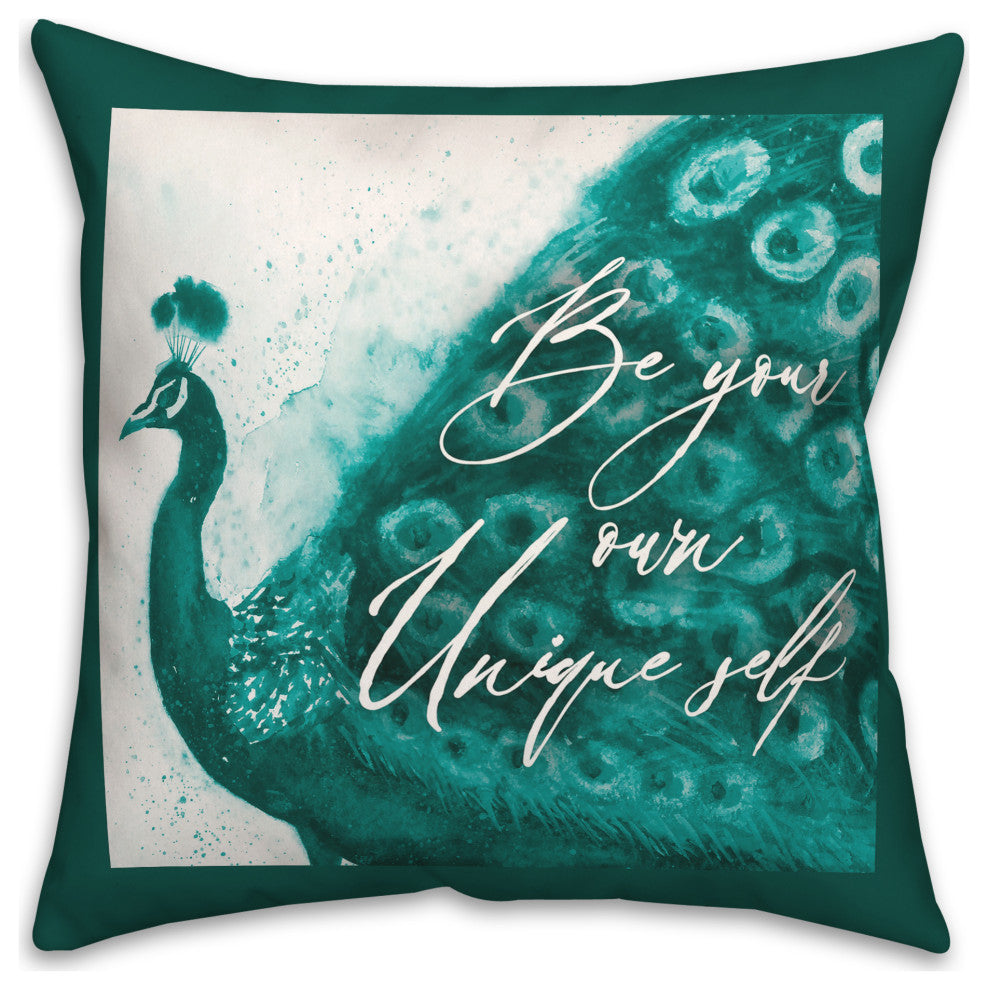 Peacock Watercolor Unique Self 2 16x16 Spun Poly Pillow