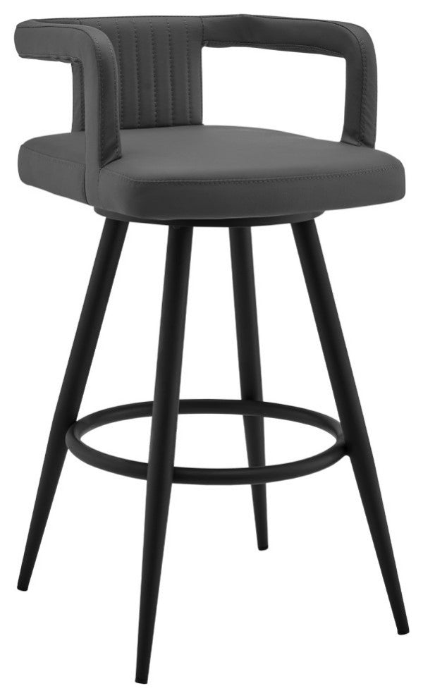 Gabriele 30" Gray Faux Leather and Black Metal Swivel Bar Stool