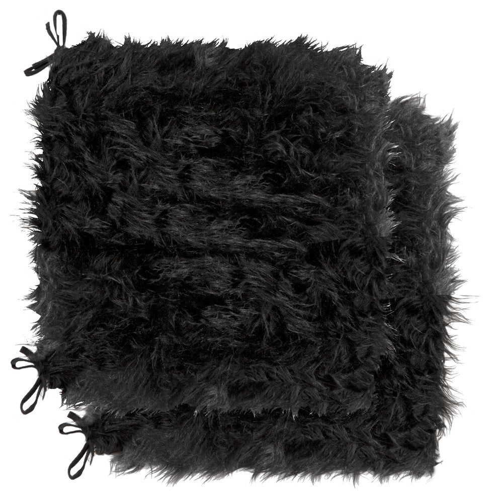 LaredoFaux Sheepskin Fur Chair Pads, 16"x16", Set of 2, Black