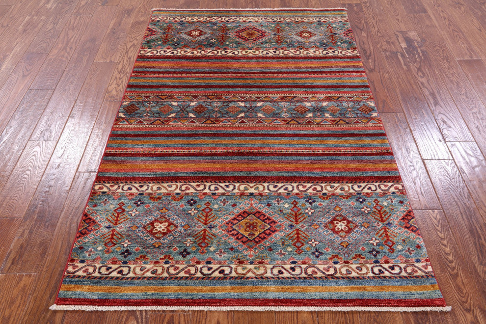 Super Kazak Khorjin Handmade Wool Rug 3' 11" X 6' 0" - Q12674
