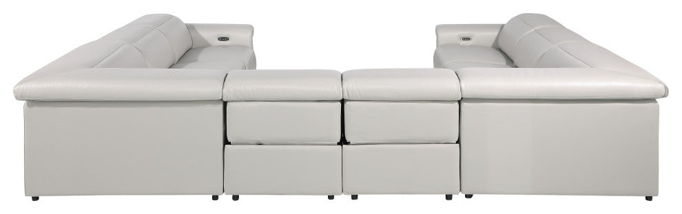 GIOVANNI 8-Piece, 4-Power Reclining Italian Leather Sectional, Light Gray