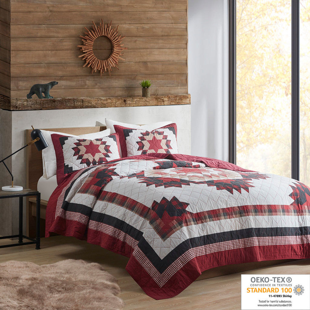 Woolrich Compass Cabin Style Cotton 3-Piece Quilt Set, Red