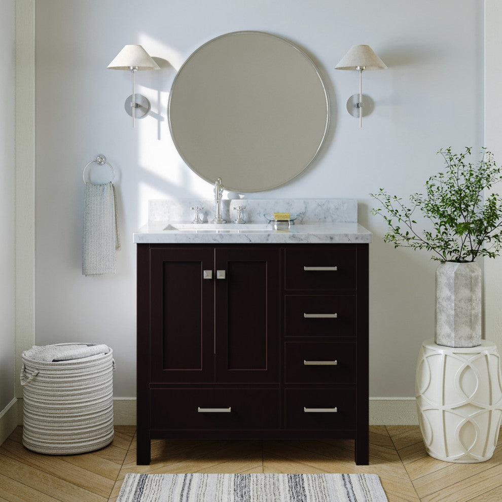 ARIEL Cambridge 37" Left Rectangle Sink Bathroom Vanity with Marble Top
