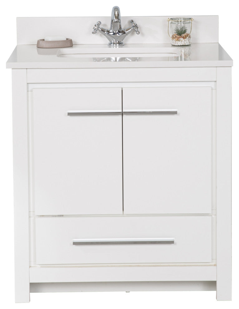 Mila Collection 30" Bathroom Vanity With Sink, Mirror, Countertop, Snow White