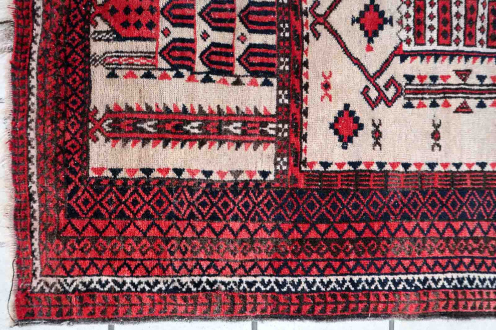 Handmade Antique Afghan Baluch Prayer Rug 2.8'x4.2', 86cmx129cm, 1910s