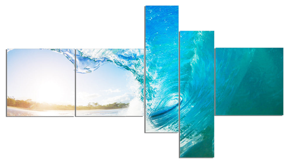 Blue Waves Arch, Seascape Photography Canvas Art Print, 60"x32", 5 panels