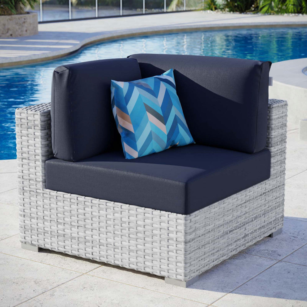 Convene Outdoor Patio Corner Chair Light Gray Navy