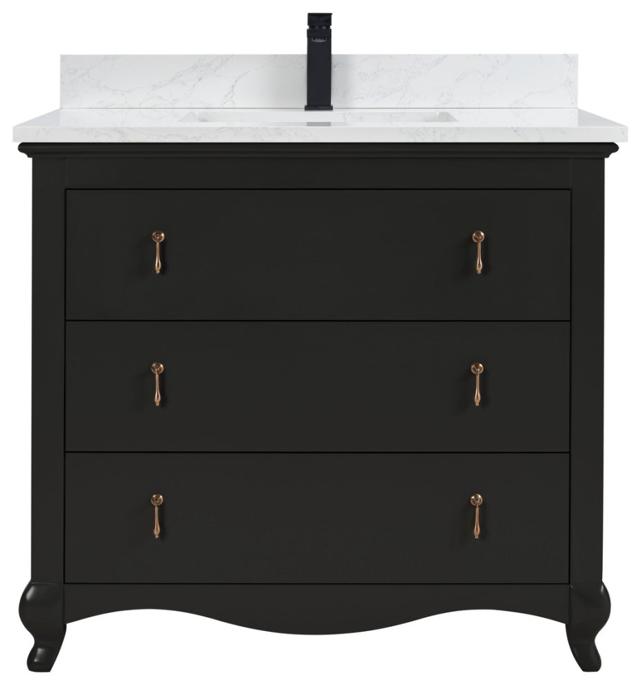Legion Furniture WS2512 Series Bathroom Sink Vanity, Tricorn Black, 36", Artificial Stone Top, Single Sink